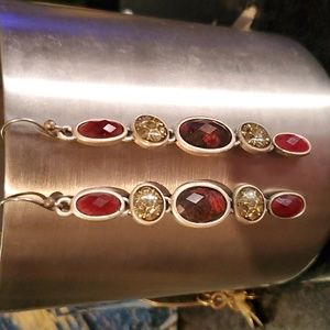 Red and Champagne Stone Dangle Earrings